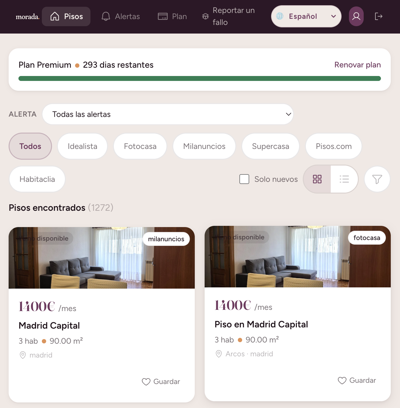 Dashboard de Morada mostrando alertas activas